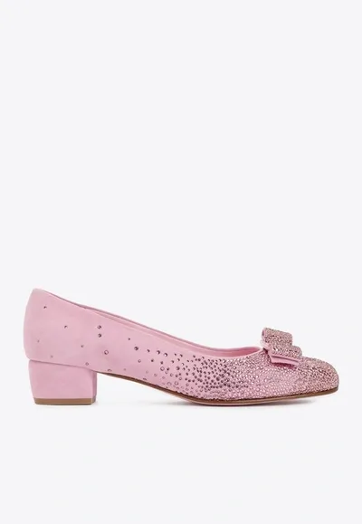 Ferragamo 30 Vara Bow Crystal-embellished Pumps In Pink