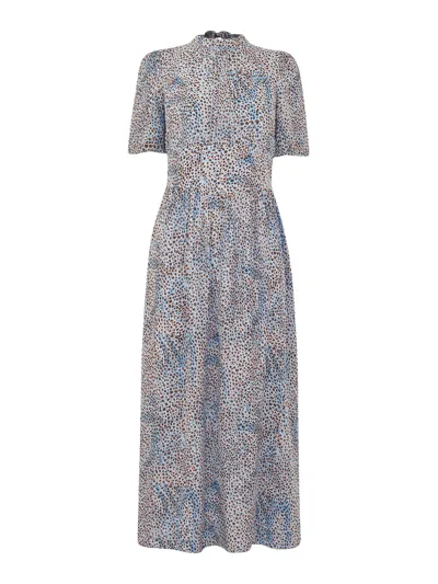 Whistles Blair Puff Sleeve Midi Dress In Blue/multi