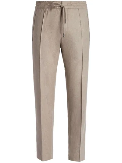 Zegna Drawstring Elasticated Joggers In Light Beige