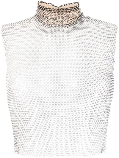 Genny Rhinestone Mesh Top In White