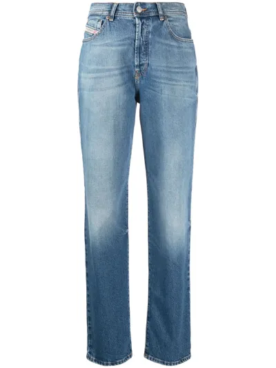 Diesel High-waist Logo-patch Jeans In Blue