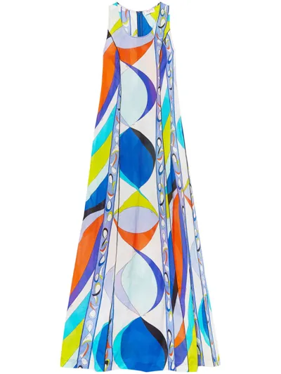 Pucci Pesci-print Cotton Dress In Blue