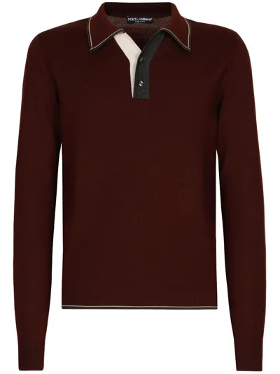 Dolce & Gabbana Contrasting-border Virgin-wool Polo Top In Multicolor