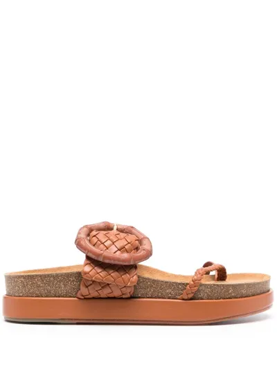 Johanna Ortiz Broadwalk Romance Leather Slides In Brown