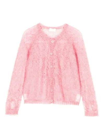 Il Gufo Kids' Open-knit Mohair-blend Cardigan In Pink