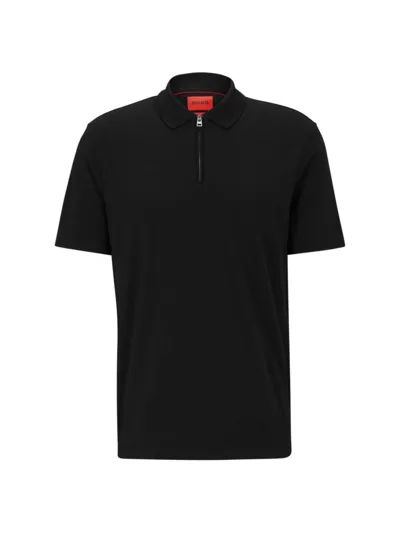 Hugo Regular-fit Polo Shirt With Zip Placket In Black