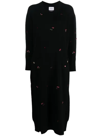 Barrie Floral-embroidery Cashmere Dress In Black