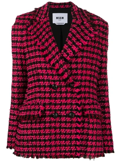 Msgm Houndstooth-print Double-breasted Blazer In Multi