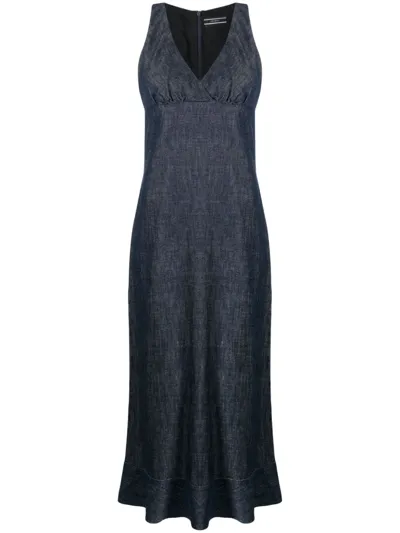 Joseph V-neck Sleeveless Cotton Dress In Blue