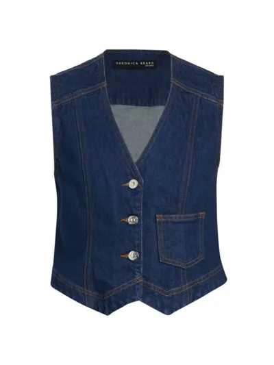 Veronica Beard Valeria Womens Textured Denim Denim Vest In Washed Oxford