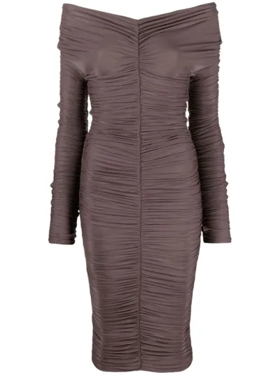 The Andamane Purple Nicole Ruched Midi Dress