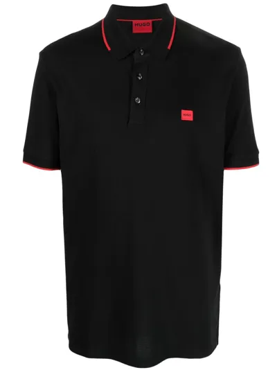 Hugo Dereso222 Logo-patch Polo Shirt In Black 001