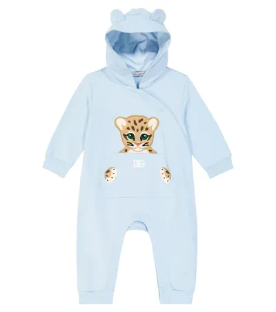 Dolce & Gabbana Baby Strampler Aus Baumwoll-jersey In Blue