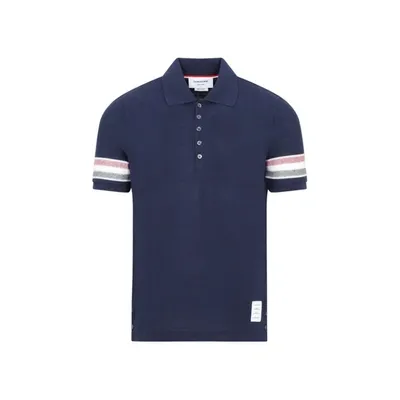 Thom Browne Chest Logo-patch Polo Shirt In Blue