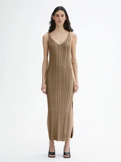 House Of Dagmar Metallic Knit Dress In Metallic Gold