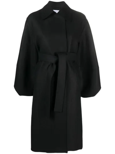 Harris Wharf London Tied-waist Virgin-wool Coat In Black