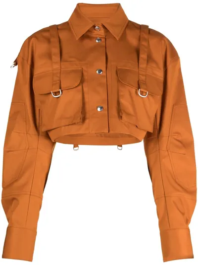 Off-white Co Cargo Cropped Cotton Shirt In Orange