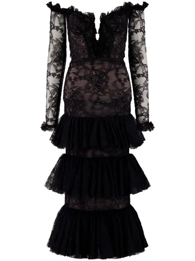 Giambattista Valli Chantilly Lace Off-the-shoulder Dress In Black