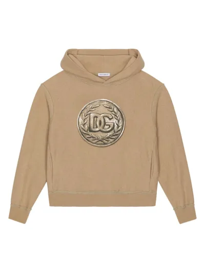 Dolce & Gabbana Kids' Hoodie With Coin Print In Beige