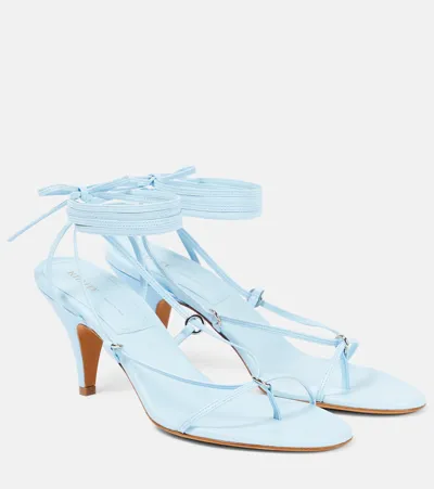 Khaite Marion Strappy Leather Ankle-wrap Sandals In Light Blue