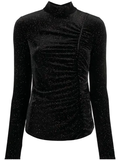 Patrizia Pepe Glitter-detail Cut-out Velvet T-shirt In Black