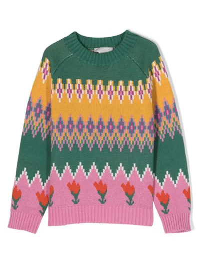 Stella Mccartney Kids' Tulip Fair Isle Intarsia-knit Jumper In Green