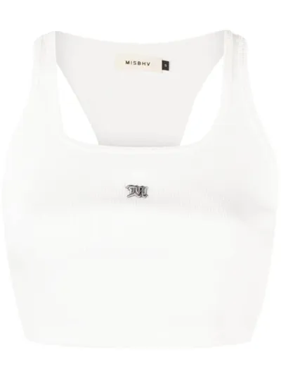 Misbhv Logo Embroidered Ribbed Tank Top In White