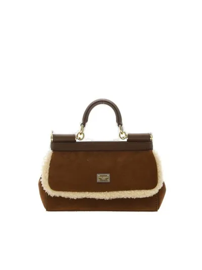 Dolce & Gabbana Small Elongated Sicily Suede Bag In Brown