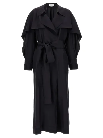 Victoria Beckham Draped Silk Trench Coat In Black