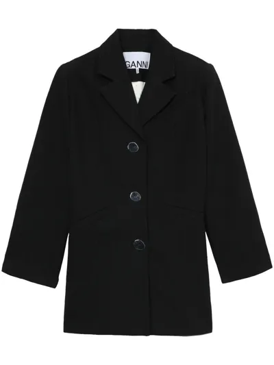 Ganni Single-breasted Shoulder-pads Blazer In Black