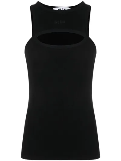 Msgm Cut-out Fine-ribbed Tank Top In Black