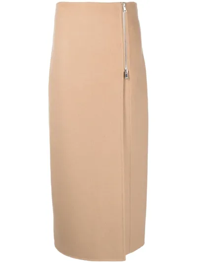 P.a.r.o.s.h Zip-up Straight Wool Skirt In Neutrals