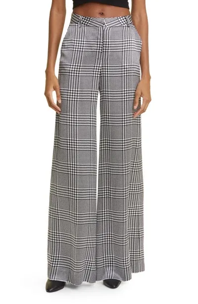 L Agence Gavin Houndstooth Plaid Wide-leg Pants In Ivory Blk Large Glen Plaid