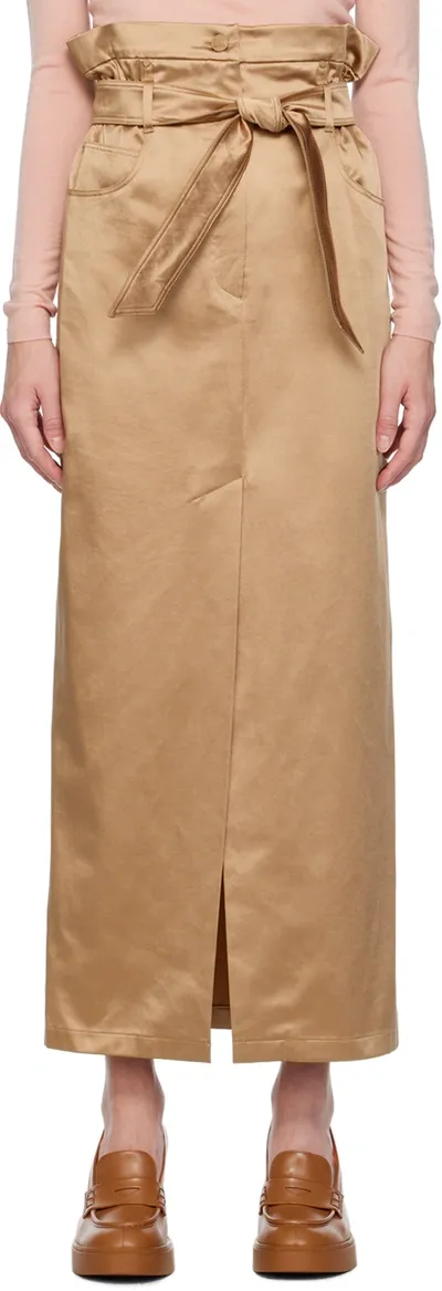 Max Mara Tan Alcade Maxi Skirt In Gold