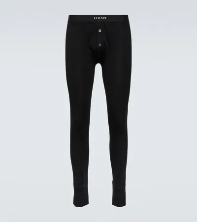 Loewe Logo-jacquard Wool Leggings In Black