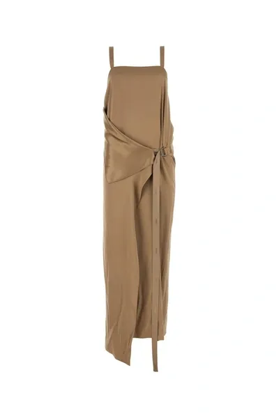 Fendi Cappuccino Satin Long Dress In Brown