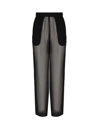 Saint Laurent High Waist Wide Leg Trousers In Black