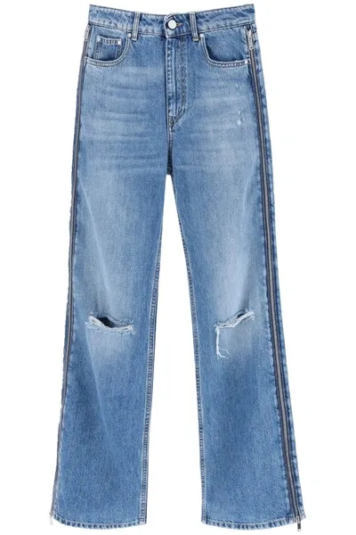 Stella Mccartney Straight Leg Jeans With Zippers In Mid Blue (blue)