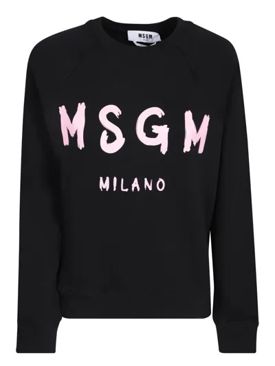 Msgm Logo Printed Crewneck Sweatshirt In Schwarz