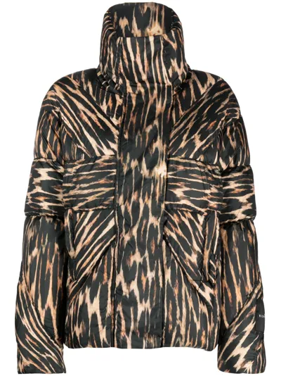 John Richmond Leopard-print Puffer Jacket In Black