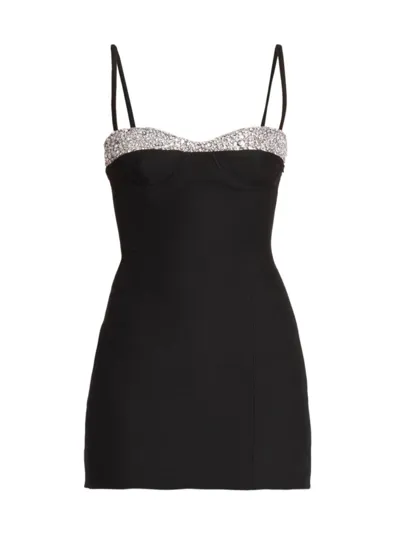 Valentino Crystal-embellished Wool And Silk-blend Crepe Mini Dress In Black