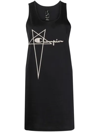 Rick Owens X Champion Logo-embroidered Sheer Sleeveless Dress In Black