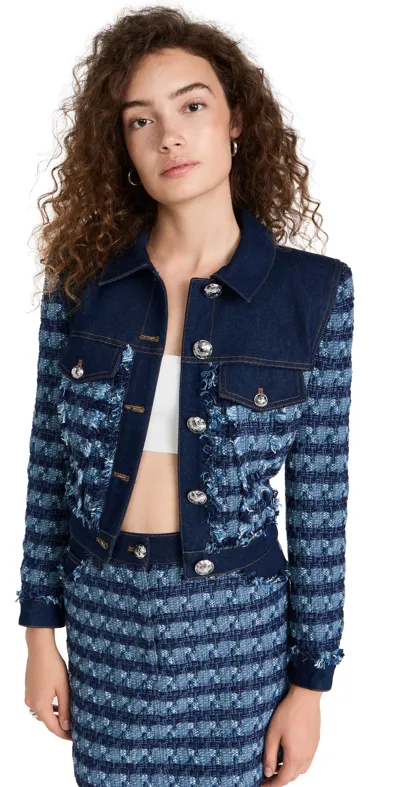 Veronica Beard Santo Woven Denim Jacket In Blue Multi