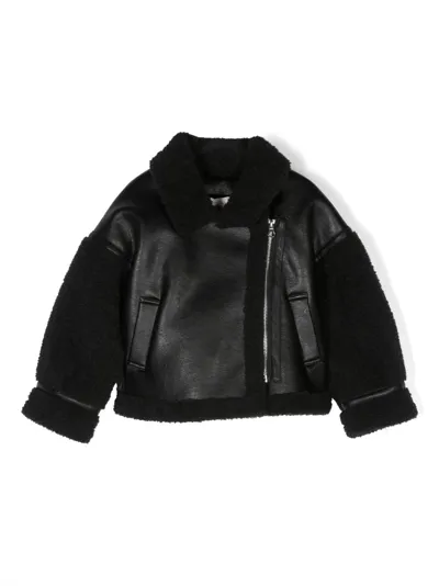 Monnalisa Kids' Faux Leather & Teddy Jacket In Black