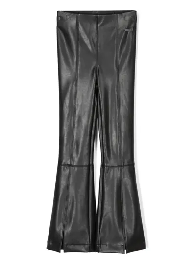 Monnalisa Kids' Faux Leather Flared Leggings In Black