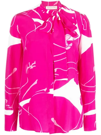 Valentino Panther Print Silk Shirt In Milk,pink Pp