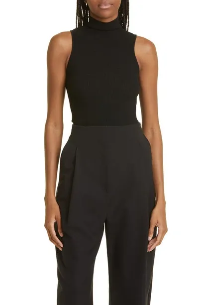 Proenza Schouler Matte Viscose Knit Ribbed Top In Black