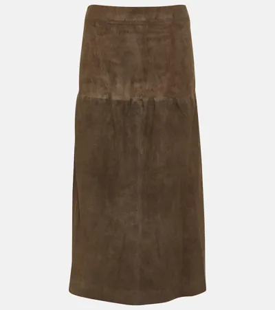 Joseph Sacha Suede Midi Skirt In Brown