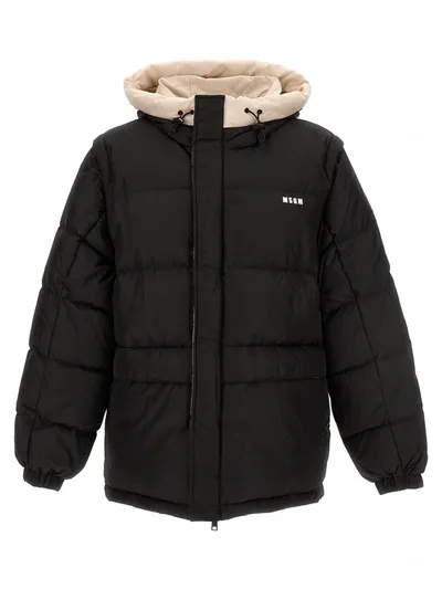 Msgm Logo Down Jacket Casual Jackets, Parka White/black