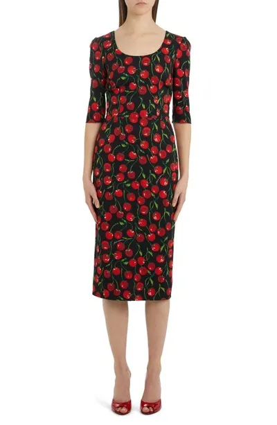 Dolce & Gabbana Cherry-print Midi Dress In Multi